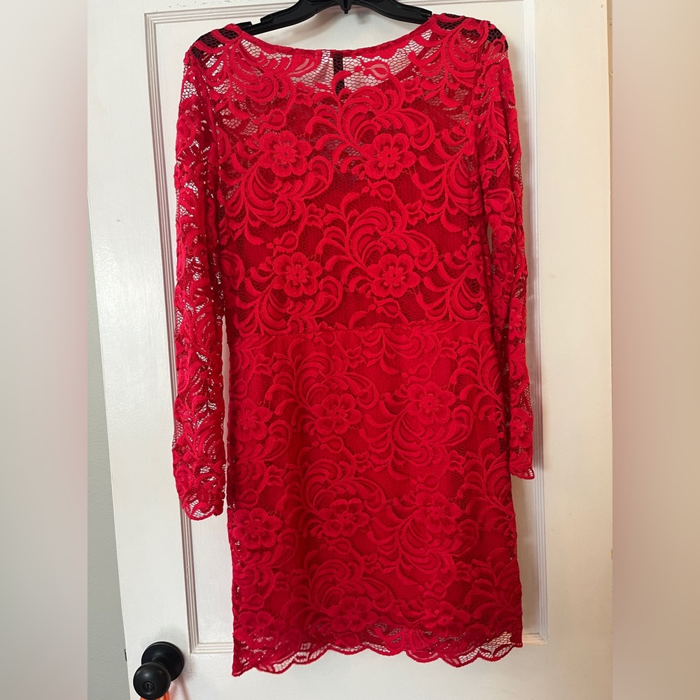 H&M Vibrant Red Lace Long Sleeve Dress